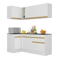 Cozinha Compacta de Canto com Rodapé Veneza Multimóveis MP2092 com Armário e Balcão Branca