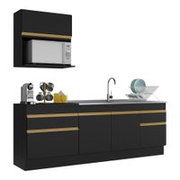 Cozinha Compacta com Rodapé Veneza Multimóveis MP2110 com Armário e Balcão Preta