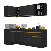 Cozinha Compacta de Canto com Rodapé Veneza Multimóveis MP2093 com Armário e Balcão Preto