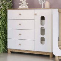 Cômoda Infantil Aconchego 1 Porta 4 Gavetas Branco/Jequitibá Hp - Henn Branco
