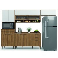 Armário de Cozinha Completa Com Balcão Nicho Para Micro Ondas 9 Portas 5 Gavetas Paris Nogal/Branco Batrol