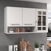 Armário Aéreo Modulado Vazado Com Vidro Fidelitá Viena 120cm 3 Portas Branco