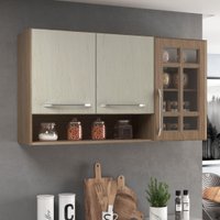 Armário Aéreo Modulado Vazado Com Vidro Fidelitá Paris 120cm 3 Portas Nogal/Salinas