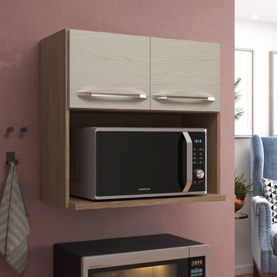 Armário Aéreo Modulado Para Microondas Fidelitá Paris 70cm 2 Portas Nogal/Salinas
