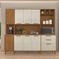 Armário de Cozinha Compacta Fidelitá Provença 219cm 9 Portas 2 Gavetas Freijó/Off-White