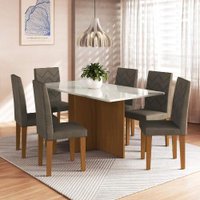 Conjunto Sala De Jantar Fidelitá Itália 170cm Com 6 Cadeiras Freijó/Off-White Assento Cacau