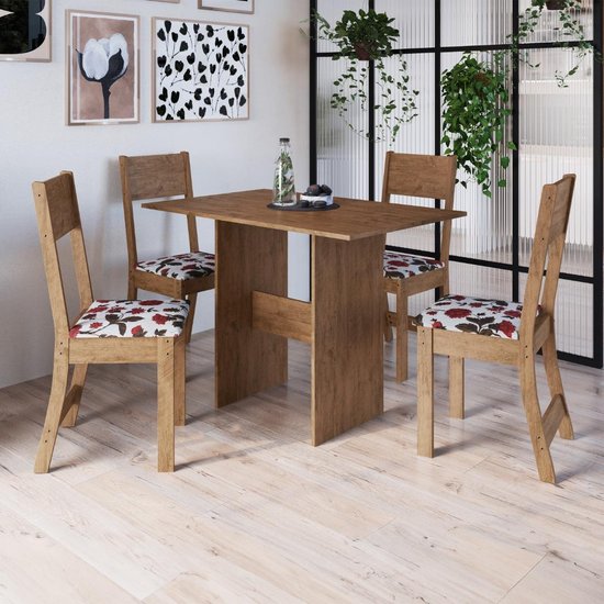 Conjunto Sala de Jantar Fidelitá Siena Com 4 Cadeiras Noce Assento Floral
