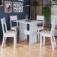 Conjunto Sala de Jantar Fidelitá Siena Com 4 Cadeiras Branco Assento Linho