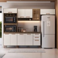 Cozinha Modulada Compacta Fidelitá Berlim 4 Peças 270cm 10 Portas 2 Gavetas Com Tampo Noce/Off-White