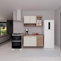 Cozinha Modulada Compacta Fidelitá Paris 2 Peças 120cm 5 Portas 3 Gavetas Com Tampo Nogal/Salinas