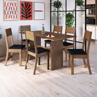 Conjunto Sala de Jantar Fidelitá Siena Com 6 Cadeiras Noce Assento Preto