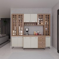 Cozinha Modulada Compacta Fidelitá Paris 4 Peças 225cm 11 Portas 3 Gavetas Com Tampo Nogal/Salinas