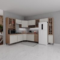 Cozinha Modulada Completa Fidelitá Paris 9 Peças 515cm Com 20 Portas 3 Gavetas Com Tampo Nogal/Salinas