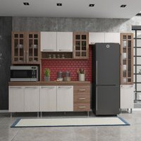 Cozinha Modulada Completa Fidelitá Paris 5 Peças 295 Cm 13 Portas 3 Gavetas Com Tampo Nogal/Salinas