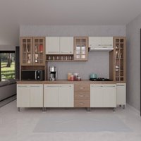 Cozinha Modulada Completa Fidelitá Paris 6 Peças 295cm 15 Portas 3 Gavetas Com Tampo