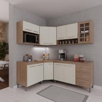 Cozinha Modulada Completa Fidelitá Paris 6 Peças 340cm 12 Portas Com 3 Gavetas Com Tampo Nogal/Salinas