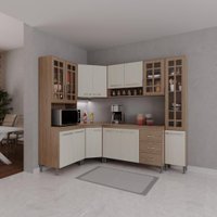 Cozinha Modulada Completa Fidelitá Paris 6 Peças 375cm 14 Portas 3 Gavetas Com Tampo Nogal/Salinas
