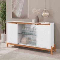 Balcão Buffet Bari 4 Portas 3 Prateleiras com Vidro Branco/Cedro - Casa D