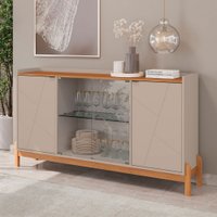 Balcão Buffet Bari 4 Portas 3 Prateleiras com Vidro Off White/Cedro - Casa D