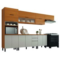 Armário de Cozinha Completa Com Balcão 14 Portas 2 Gavetas Nicho Para Micro Ondas Namur Cinamomo/Off White Itatiaia
