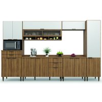 Armário de Cozinha Completa Com Balcão Nicho Para Micro Ondas 13 Portas 5 Gavetas Paris Nogal/Branco Batrol