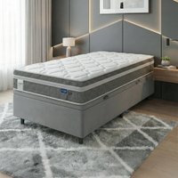 Cama Box Baú Colchão Solteiro Molas Ensacadas Euro In Up 88x188x67cm Cinza / Branco Probel