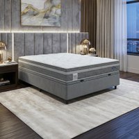 Cama Box Baú Colchão Casal Molas Ensacadas Euro In Up 138x188x67cm Cinza / Branco Probel