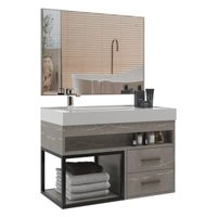 Gabinete Banheiro com Cuba e Espelheira 80cm Multimóveis VCR10071 - Marmo Crema