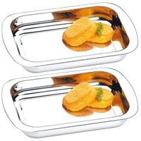 Conjunto 2 Travessas Retangulares em Aço Inox 38x25x5cm Servir Buffet Brinox