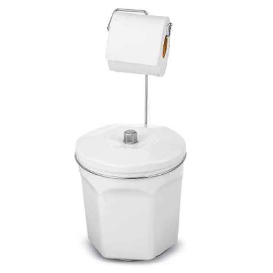 Lixeira de Banheiro 6L com Suporte para Papel Higiênico Passerini em Plástico Branco