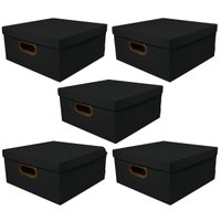 Kit 5 Caixas Organizadoras Linho Grande Cesto Armazenamento de Objetos Diversos Dello Preto