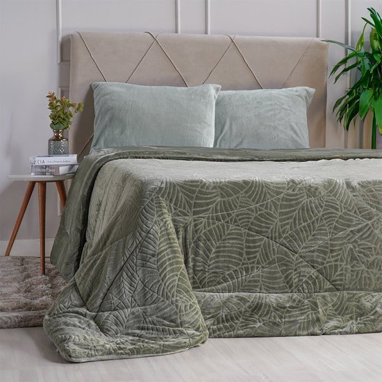 Edredom Solteiro Plush Sense New Dupla Face Toque Flannel Oliva Escuro