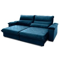Sofá Retrátil Reclinável Grécia 2,50m Suede Velut Azul Marinho Molas no Assento - King House