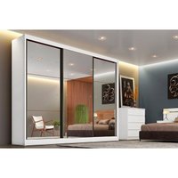 Guarda Roupas C/ 3 Portas de Correr e 8 Gavetas Com 3 Espelhos Atlanta/Passion Branco - Novo Horizonte
