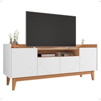 Rack Adria 1.58 Tv 60 Polegadas 4 Portas Detalhes Frisados Pés Retrô Madeira Decoração Sala Estar Branco/Noce - RPM