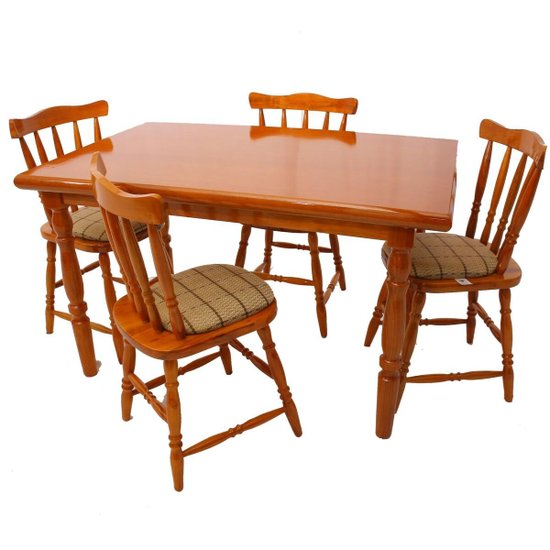 Conjunto Mesa de Jantar 125cm com 4 Cadeiras Estofadas Multimóveis CR50084 Mel