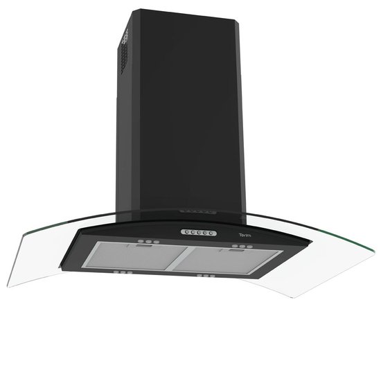 Coifa Terim Ilha Com Teto Vidro Curvo Black 90 Cm Preto