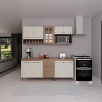 Cozinha Modulada Compacta Fidelitá Paris 4 Peças 190cm 9 Portas 3 Gavetas C/ Tampo Nogal/Salinas