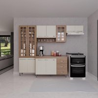 Cozinha Modulada Compacta Fidelitá Paris Com 4 Peças 260cm 11 Portas 3 Gavetas C/ Tampo Nogal/Salinas