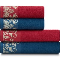 Toalhas de Banho e Rosto Viena em Algodão Kit com 4 Peças LM Peter Vermelho/Azul