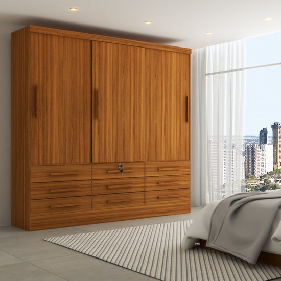 Guarda-Roupa Casal Fortaleza 3 Portas 9 Gavetas Cinamomo - Panorama Móveis