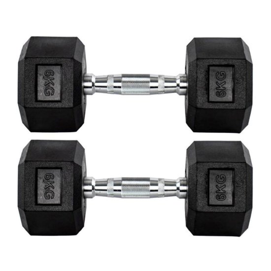 Par Halteres 6kg + 6kg Dumbbell Sextavado Emborrachado Pegada Cromada Gallant (GDb06F3B-Pt)