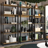 Estante P/ Livros Nobre 15 Prateleiras Estilo Industrial Freijó/Black - Panorama Móveis