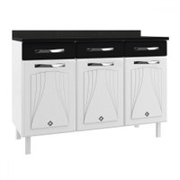Balcão de Cozinha em Aço Star New 3 Portas 3 Gavetas Branco/Preto - Telasul
