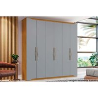 Guarda Roupa Casal 6 Portas e 4 Gavetas Dallas Nature/Cinza - Henn