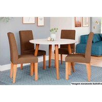 Sala de Jantar Completa Dani c/ Tampo Madeira Maciça 110cm e 4 Cadeiras Maia Nature/Suede Mascavo Chocolate - Cimol