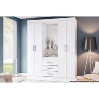 Guarda Roupa Solteiro 4 Portas e 3 Gavetas c/ Espelho Briz B24 Branco/Rosa - Henn