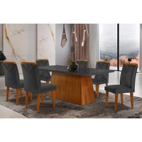 Sala de Jantar Completa Luna Tampo Madeirado c/ Vidro Curvo 180x90 e 6 Cadeiras Amsterdã Imbuia/Veludo Grafite - Rufato