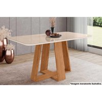 Mesa de Sala Jantar Lins SC92 c/Tampo Madeirado Vidro Curvo 160x90cm Nature/Off White - Henn