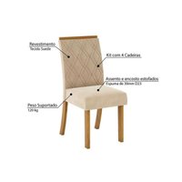 Sala de Jantar Completa Vértice Tampo Reto Madeirado c/Vidro 90x90cm e 4 Cadeiras Vita Nature/Veludo Light Linho - Henn